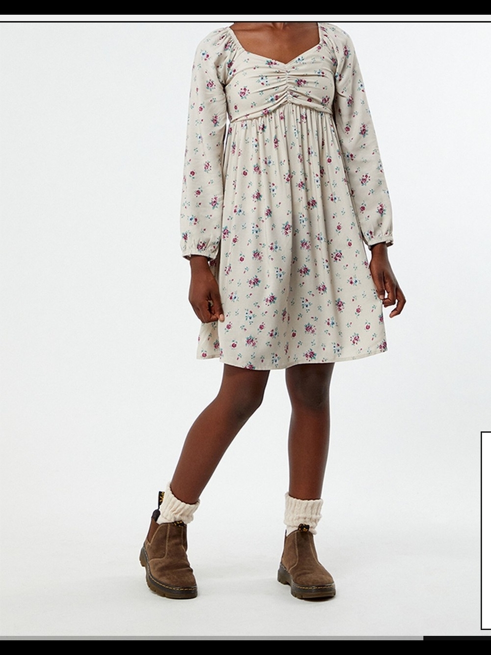 PacSun Kids Cream Floral Empire-Waist Long-Sleeve Dress Sz 14/16 XXL
